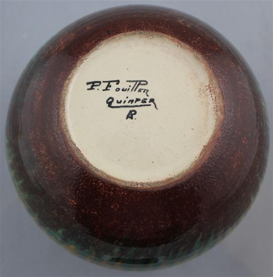 Paul Fouillen decorated Quimper pottery vase, c.1930, 16.5cm(-)